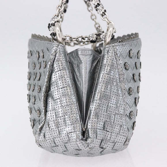 BOTTEGA VENETA INTRECCIATO Chain Shoulder Bag Leather Silver Auth 194867V