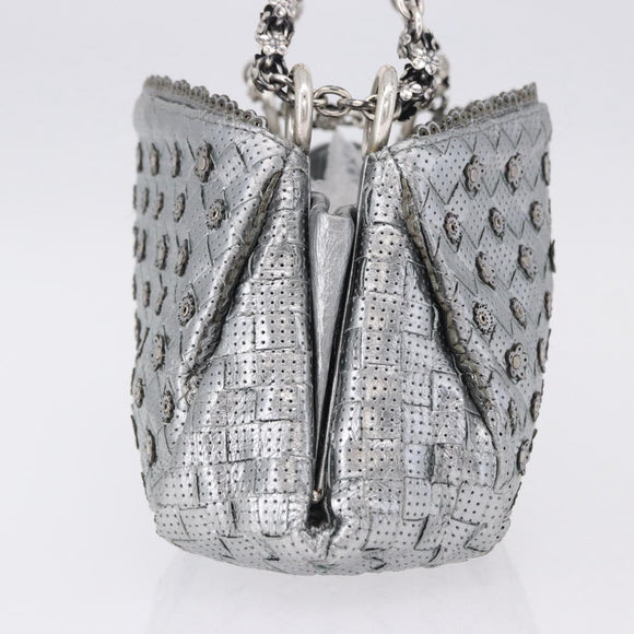 BOTTEGA VENETA INTRECCIATO Chain Shoulder Bag Leather Silver Auth 194867V