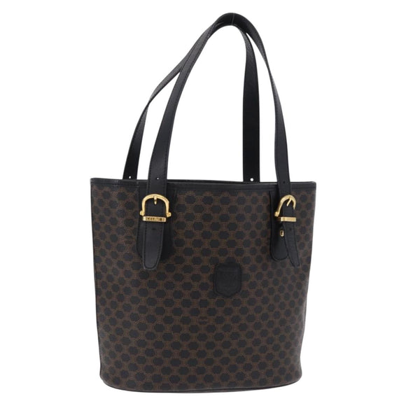 CELINE Macadam Canvas Tote Bag PVC Leather Black Gold Auth 194870V
