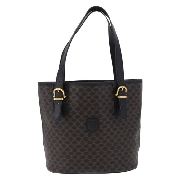 CELINE Macadam Canvas Tote Bag PVC Leather Black Gold Auth 194870V