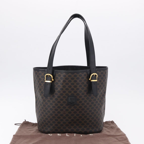 CELINE Macadam Canvas Tote Bag PVC Leather Black Gold Auth 194870V