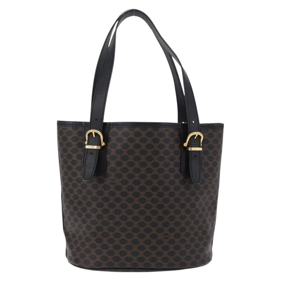 CELINE Macadam Canvas Tote Bag PVC Leather Black Gold Auth 194870V