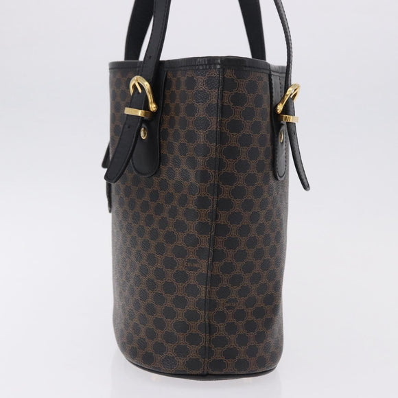 CELINE Macadam Canvas Tote Bag PVC Leather Black Gold Auth 194870V