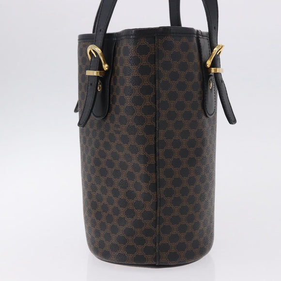 CELINE Macadam Canvas Tote Bag PVC Leather Black Gold Auth 194870V