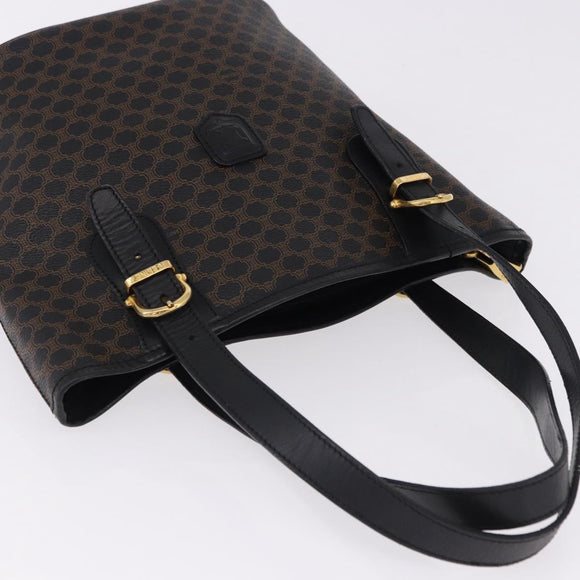 CELINE Macadam Canvas Tote Bag PVC Leather Black Gold Auth 194870V