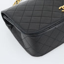CHANEL Matelasse Chain Shoulder Bag Lamb Skin Black Gold CC Auth 194871V-11