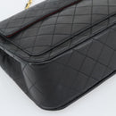 CHANEL Matelasse Chain Shoulder Bag Lamb Skin Black Gold CC Auth 194871V-13
