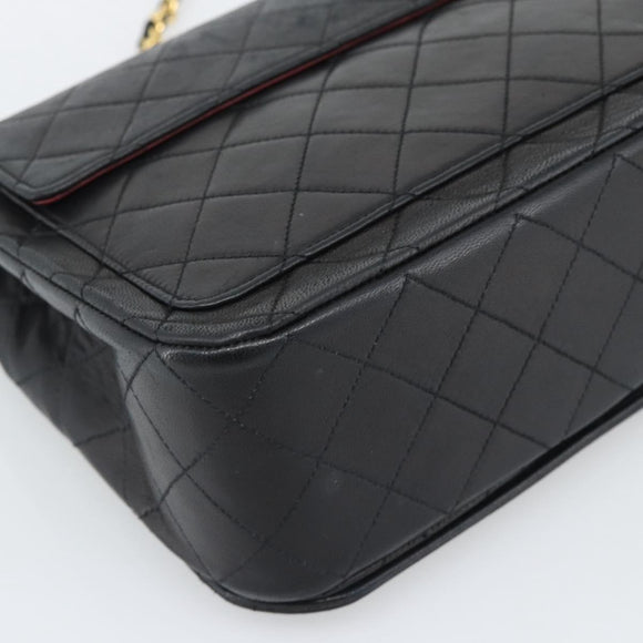 CHANEL Matelasse Chain Shoulder Bag Lamb Skin Black Gold CC Auth 194871V