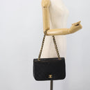 CHANEL Matelasse Chain Shoulder Bag Lamb Skin Black Gold CC Auth 194871V-26