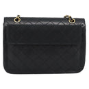 CHANEL Matelasse Chain Shoulder Bag Lamb Skin Black Gold CC Auth 194871V-3