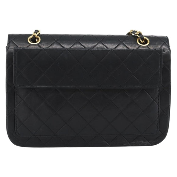 CHANEL Matelasse Chain Shoulder Bag Lamb Skin Black Gold CC Auth 194871V