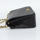 CHANEL Matelasse Chain Shoulder Bag Lamb Skin Black Gold CC Auth 194871V-4