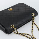 CHANEL Matelasse Chain Shoulder Bag Lamb Skin Black Gold CC Auth 194871V-6