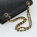 CHANEL Matelasse Chain Shoulder Bag Lamb Skin Black Gold CC Auth 194871V-7