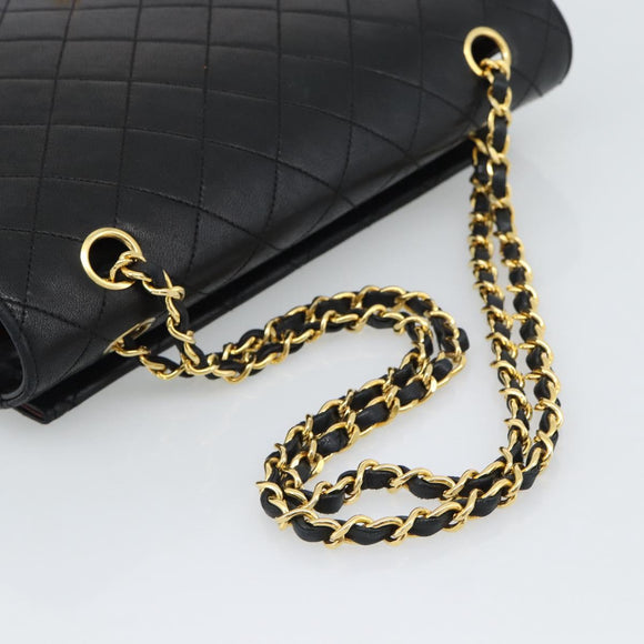 CHANEL Matelasse Chain Shoulder Bag Lamb Skin Black Gold CC Auth 194871V