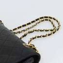 CHANEL Matelasse Chain Shoulder Bag Lamb Skin Black Gold CC Auth 194871V-8