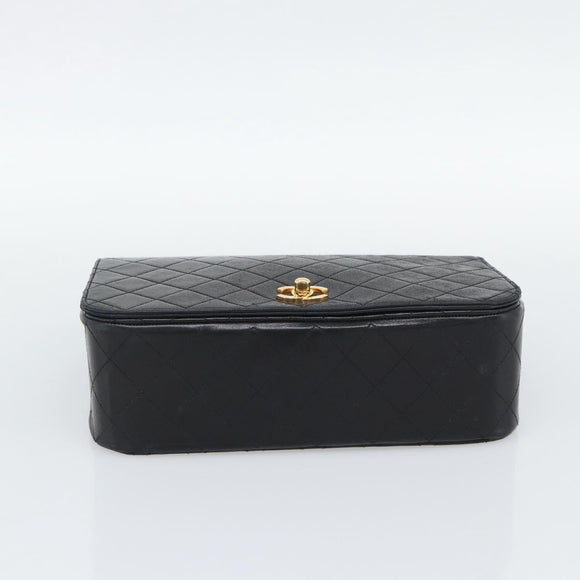 CHANEL Matelasse Chain Shoulder Bag Lamb Skin Black Gold CC Auth 194871V