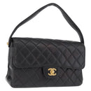 CHANEL Matelasse Double Face Hand Bag Lamb Skin Black Gold CC Auth 194872SAM-1