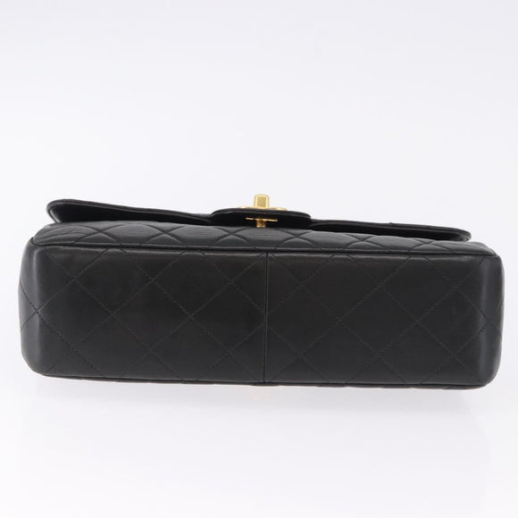 CHANEL Matelasse Double Face Hand Bag Lamb Skin Black Gold CC Auth 194872SAM