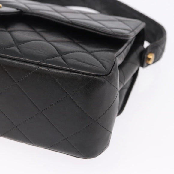 CHANEL Matelasse Double Face Hand Bag Lamb Skin Black Gold CC Auth 194872SAM