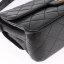 CHANEL Matelasse Double Face Hand Bag Lamb Skin Black Gold CC Auth 194872SAM-17