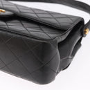 CHANEL Matelasse Double Face Hand Bag Lamb Skin Black Gold CC Auth 194872SAM-18