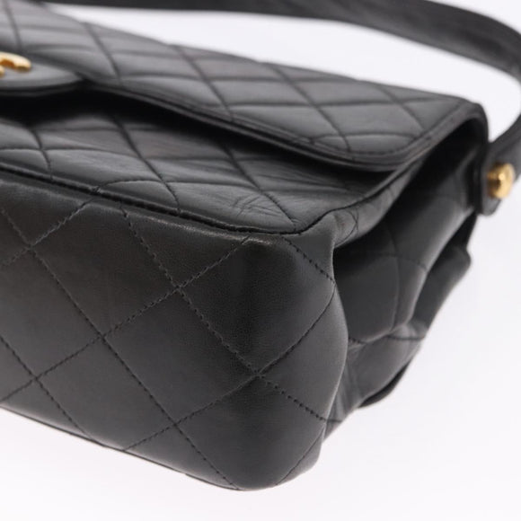 CHANEL Matelasse Double Face Hand Bag Lamb Skin Black Gold CC Auth 194872SAM