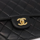CHANEL Matelasse Double Face Hand Bag Lamb Skin Black Gold CC Auth 194872SAM-19