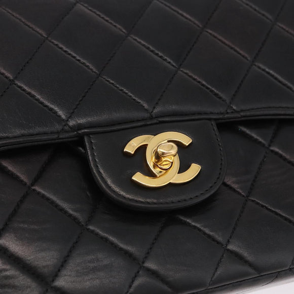CHANEL Matelasse Double Face Hand Bag Lamb Skin Black Gold CC Auth 194872SAM