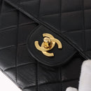 CHANEL Matelasse Double Face Hand Bag Lamb Skin Black Gold CC Auth 194872SAM-20