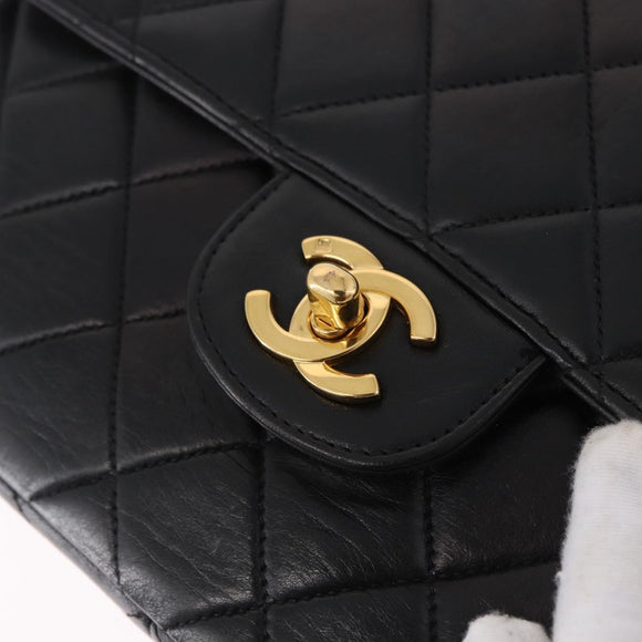 CHANEL Matelasse Double Face Hand Bag Lamb Skin Black Gold CC Auth 194872SAM