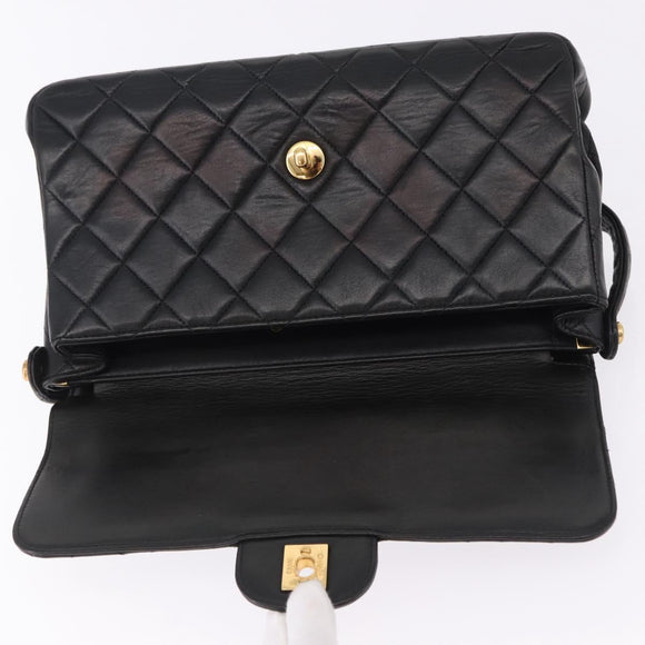 CHANEL Matelasse Double Face Hand Bag Lamb Skin Black Gold CC Auth 194872SAM