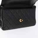 CHANEL Matelasse Double Face Hand Bag Lamb Skin Black Gold CC Auth 194872SAM-23