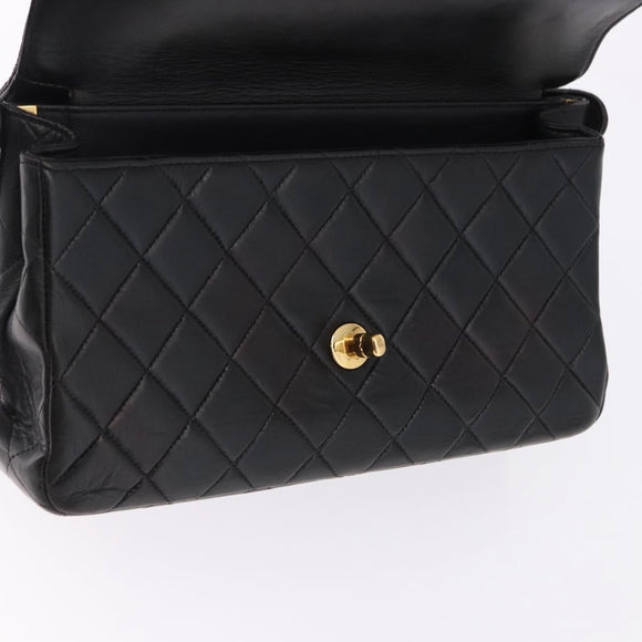 CHANEL Matelasse Double Face Hand Bag Lamb Skin Black Gold CC Auth 194872SAM