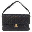 CHANEL Matelasse Double Face Hand Bag Lamb Skin Black Gold CC Auth 194872SAM-13