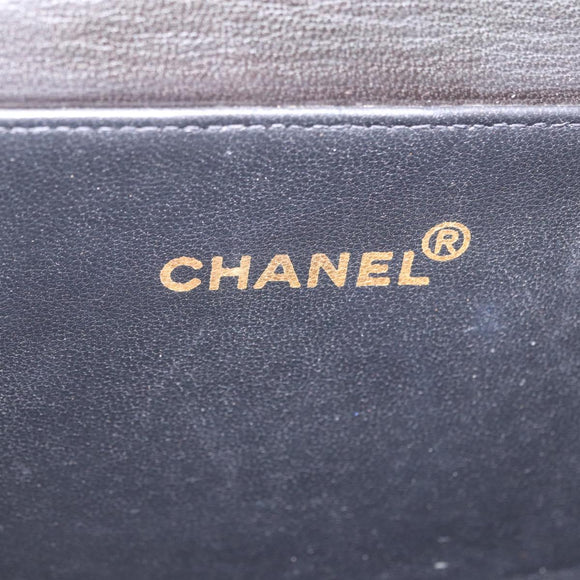 CHANEL Matelasse Double Face Hand Bag Lamb Skin Black Gold CC Auth 194872SAM
