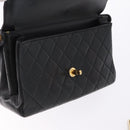CHANEL Matelasse Double Face Hand Bag Lamb Skin Black Gold CC Auth 194872SAM-31