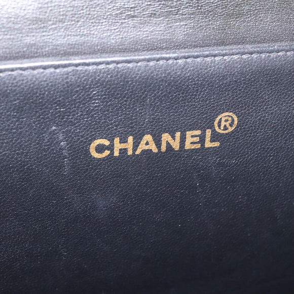 CHANEL Matelasse Double Face Hand Bag Lamb Skin Black Gold CC Auth 194872SAM