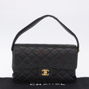 CHANEL Matelasse Double Face Hand Bag Lamb Skin Black Gold CC Auth 194872SAM-12