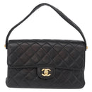 CHANEL Matelasse Double Face Hand Bag Lamb Skin Black Gold CC Auth 194872SAM-3