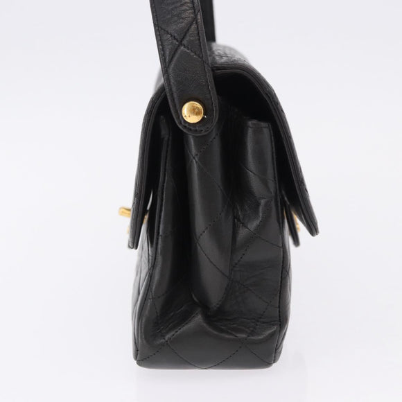 CHANEL Matelasse Double Face Hand Bag Lamb Skin Black Gold CC Auth 194872SAM