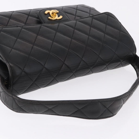 CHANEL Matelasse Double Face Hand Bag Lamb Skin Black Gold CC Auth 194872SAM