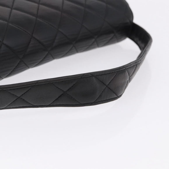 CHANEL Matelasse Double Face Hand Bag Lamb Skin Black Gold CC Auth 194872SAM