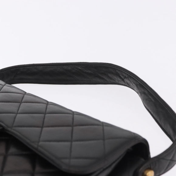CHANEL Matelasse Double Face Hand Bag Lamb Skin Black Gold CC Auth 194872SAM