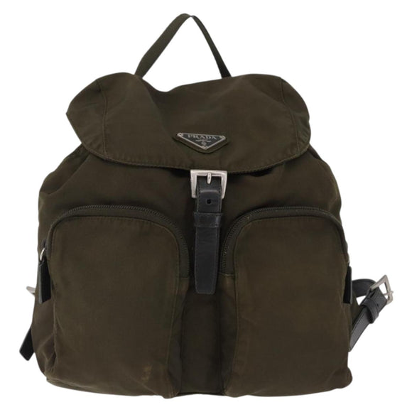 PRADA Backpack Nylon Khaki Silver Auth 194873A