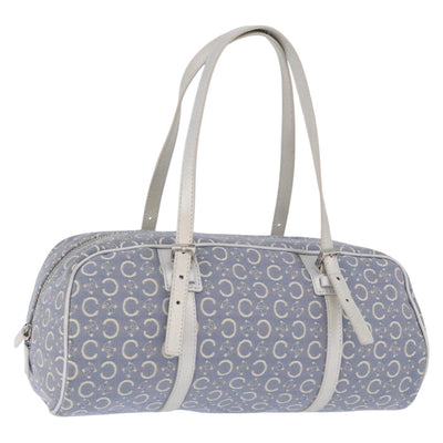 CELINE C Macadam Canvas Hand Bag Blue Silver Auth 194875A