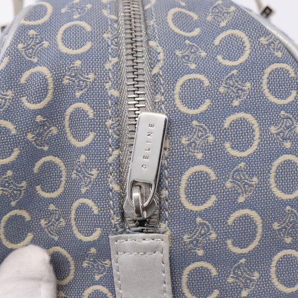 CELINE C Macadam Canvas Hand Bag Blue Silver Auth 194875A
