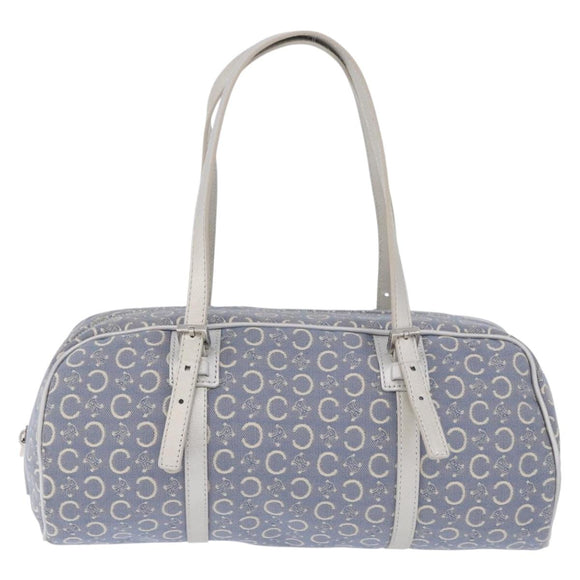 CELINE C Macadam Canvas Hand Bag Blue Silver Auth 194875A