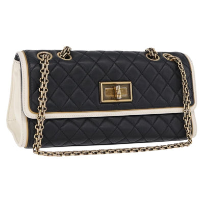 CHANEL Chain Matelasse 2.55 Shoulder Bag Lamb Skin Black Gold CC Auth 194876V