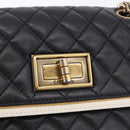 CHANEL Chain Matelasse 2.55 Shoulder Bag Lamb Skin Black Gold CC Auth 194876V-17